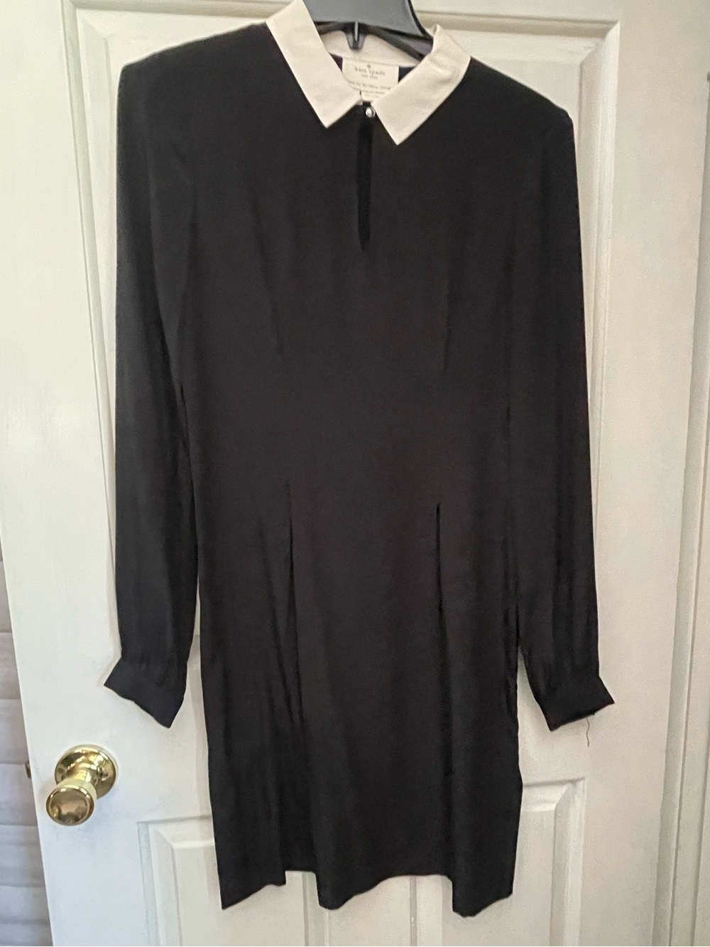 kate spade silk Black Long-Sleeve Dress with Cream Collar